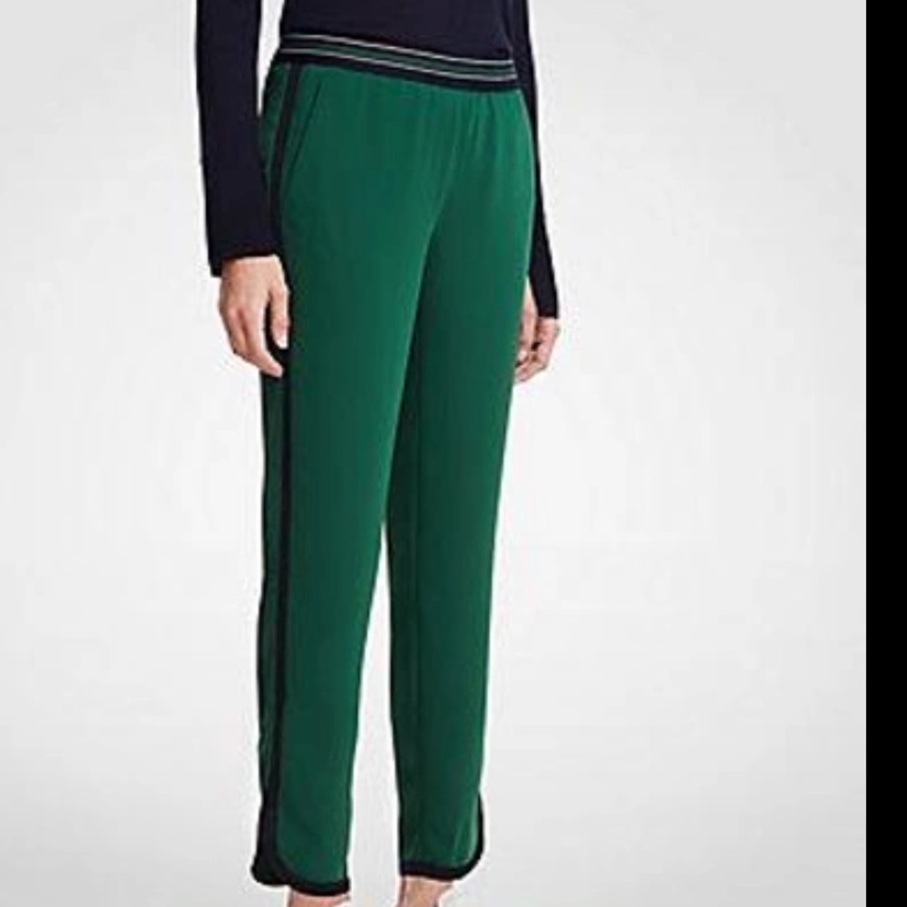 Ann Taylor Ankle Side Stripe Pants Dolphin Hem Green Clover / Black  LP